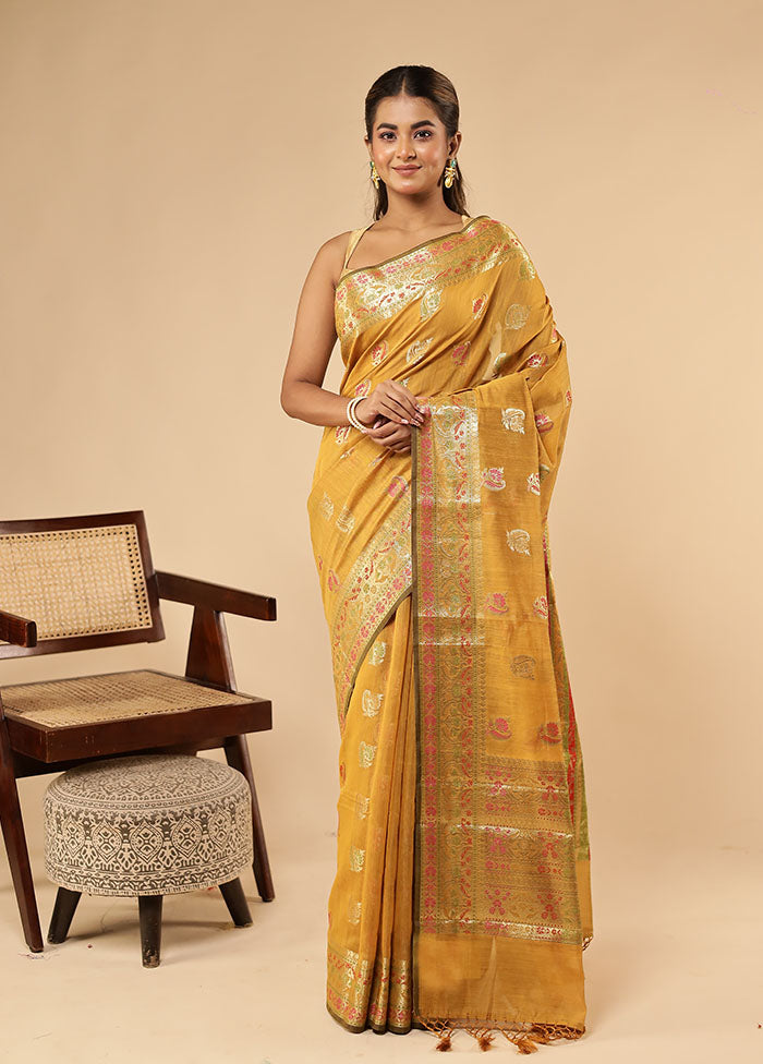 Rust Kora Silk Saree With Blouse Piece