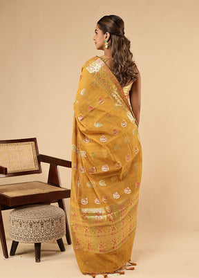 Rust Kora Silk Saree With Blouse Piece