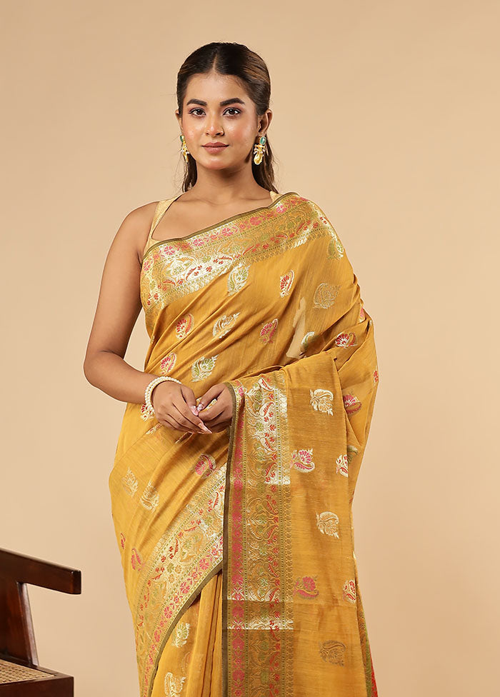 Rust Kora Silk Saree With Blouse Piece