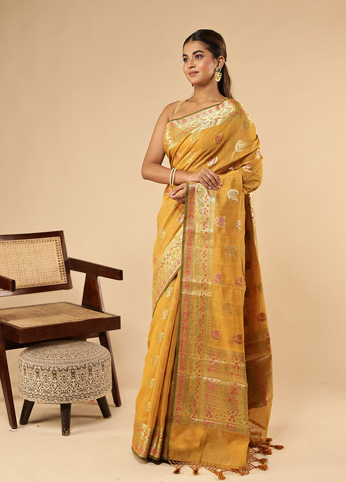 Rust Kora Silk Saree With Blouse Piece