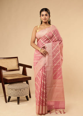 Pink Kora Silk Saree With Blouse Piece