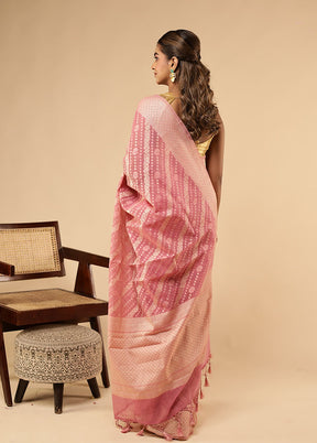 Pink Kora Silk Saree With Blouse Piece