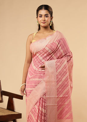 Pink Kora Silk Saree With Blouse Piece