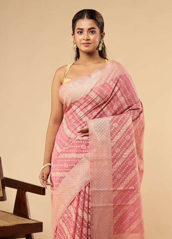 Pink Kora Silk Saree With Blouse Piece