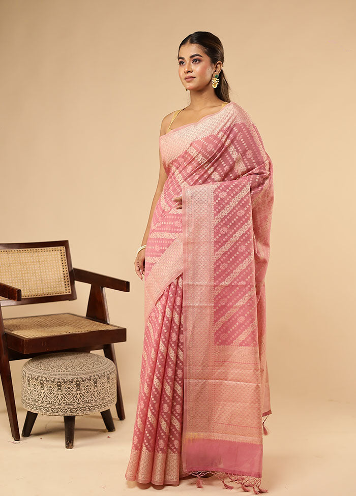 Pink Kora Silk Saree With Blouse Piece