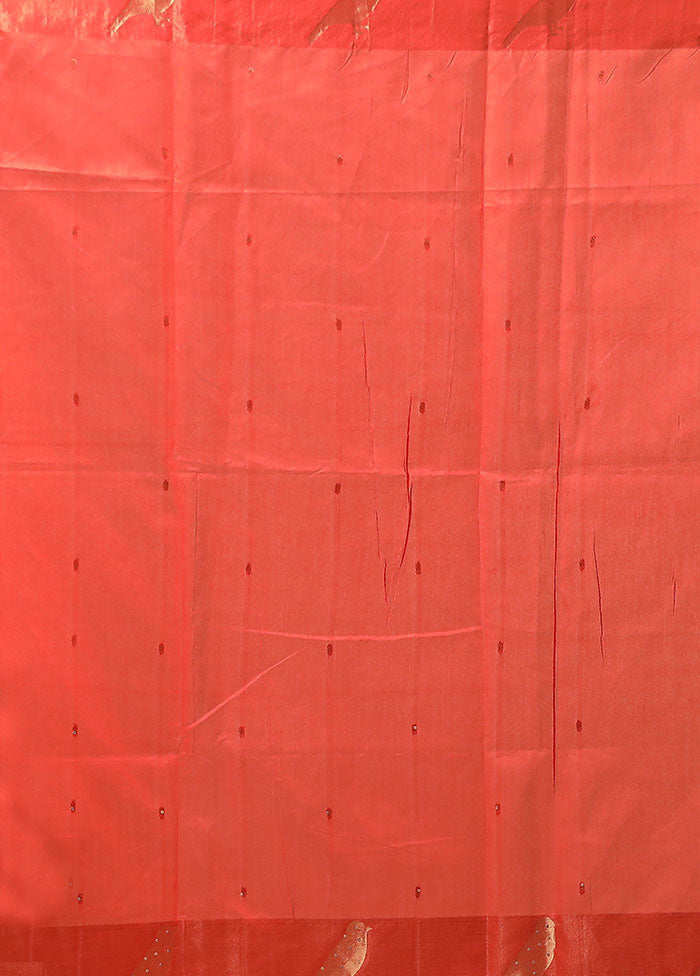 Red Linen Silk Saree With Blouse Piece