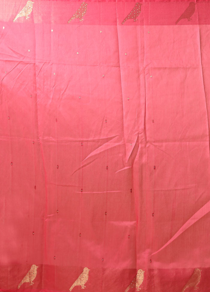 Pink Linen Silk Saree With Blouse Piece