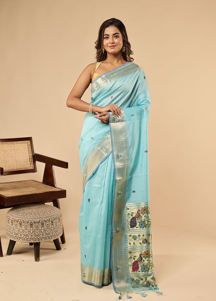 Blue Linen Silk Saree With Blouse Piece