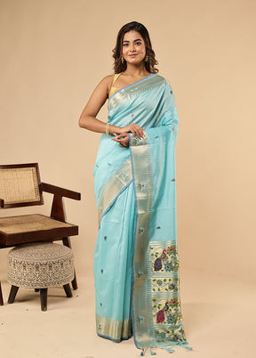 Blue Linen Silk Saree With Blouse Piece