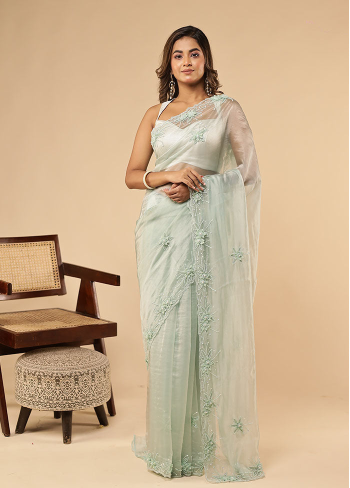Blue Handloom Pure Georgette Saree With Blouse Piece