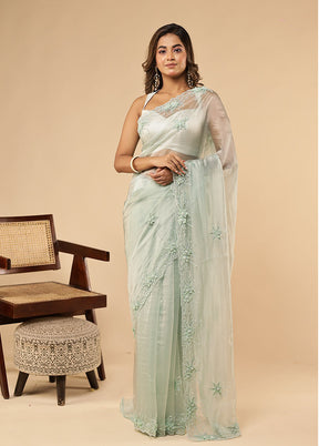 Blue Handloom Pure Georgette Saree With Blouse Piece
