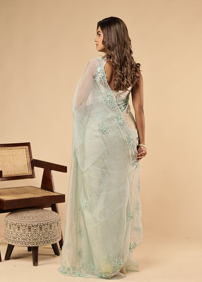 Blue Handloom Pure Georgette Saree With Blouse Piece