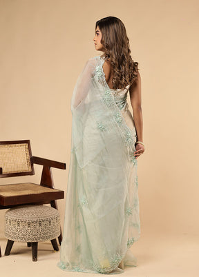 Blue Handloom Pure Georgette Saree With Blouse Piece