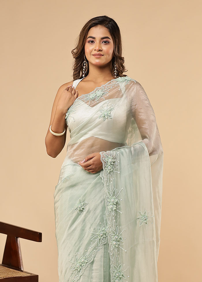 Blue Handloom Pure Georgette Saree With Blouse Piece