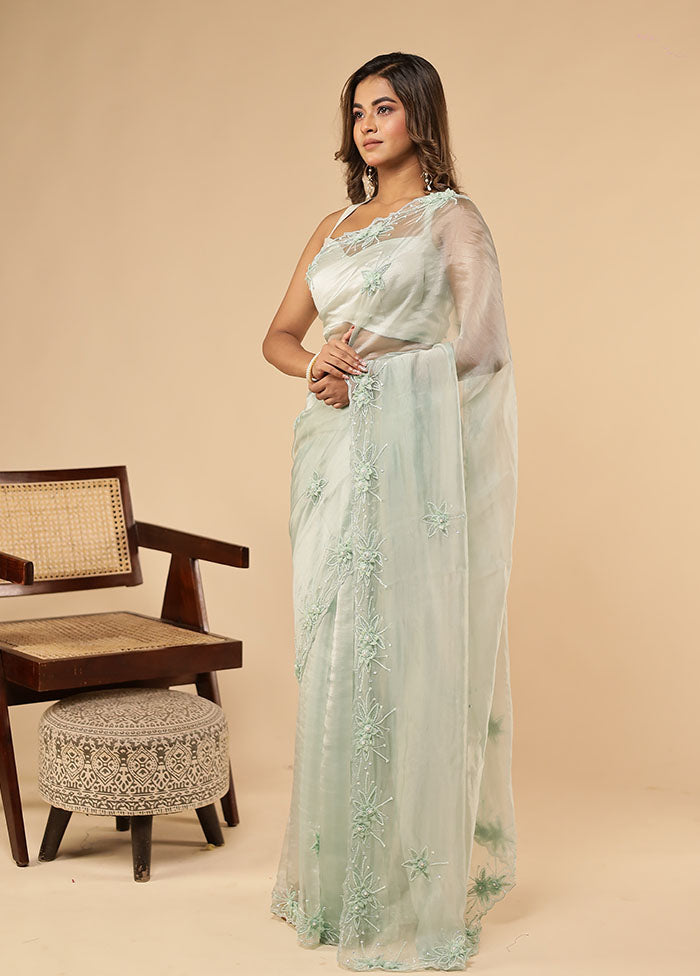 Blue Handloom Pure Georgette Saree With Blouse Piece