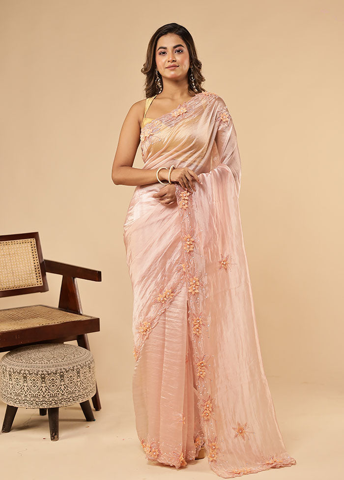 Pink Handloom Pure Georgette Saree With Blouse Piece