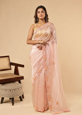 Pink Handloom Pure Georgette Saree With Blouse Piece