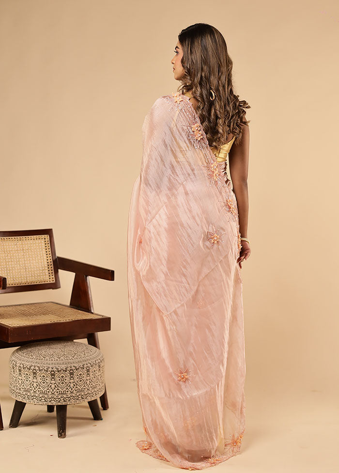 Pink Handloom Pure Georgette Saree With Blouse Piece