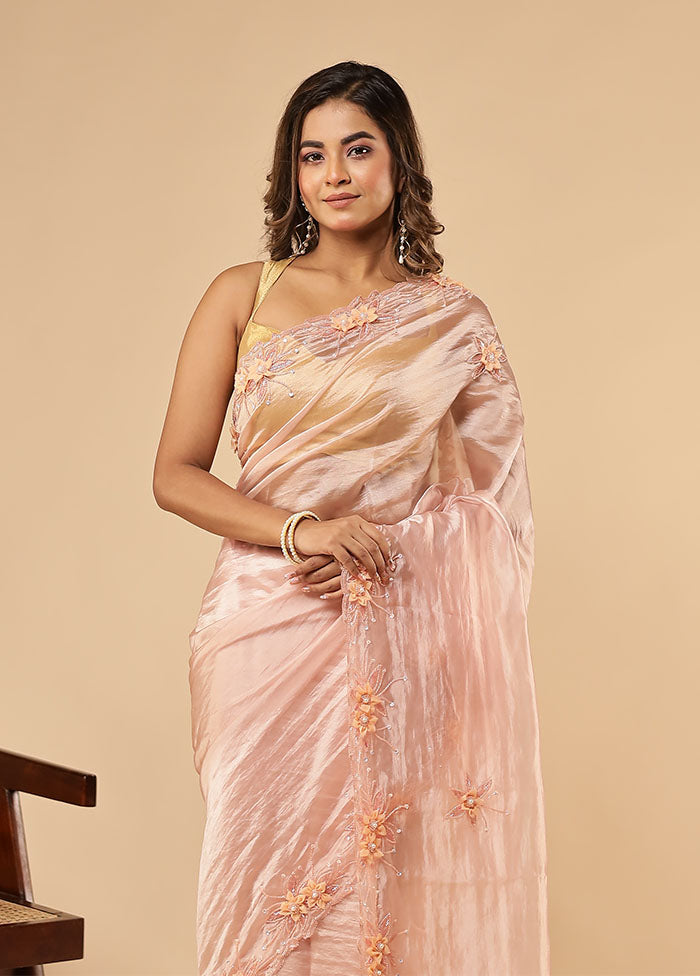 Pink Handloom Pure Georgette Saree With Blouse Piece