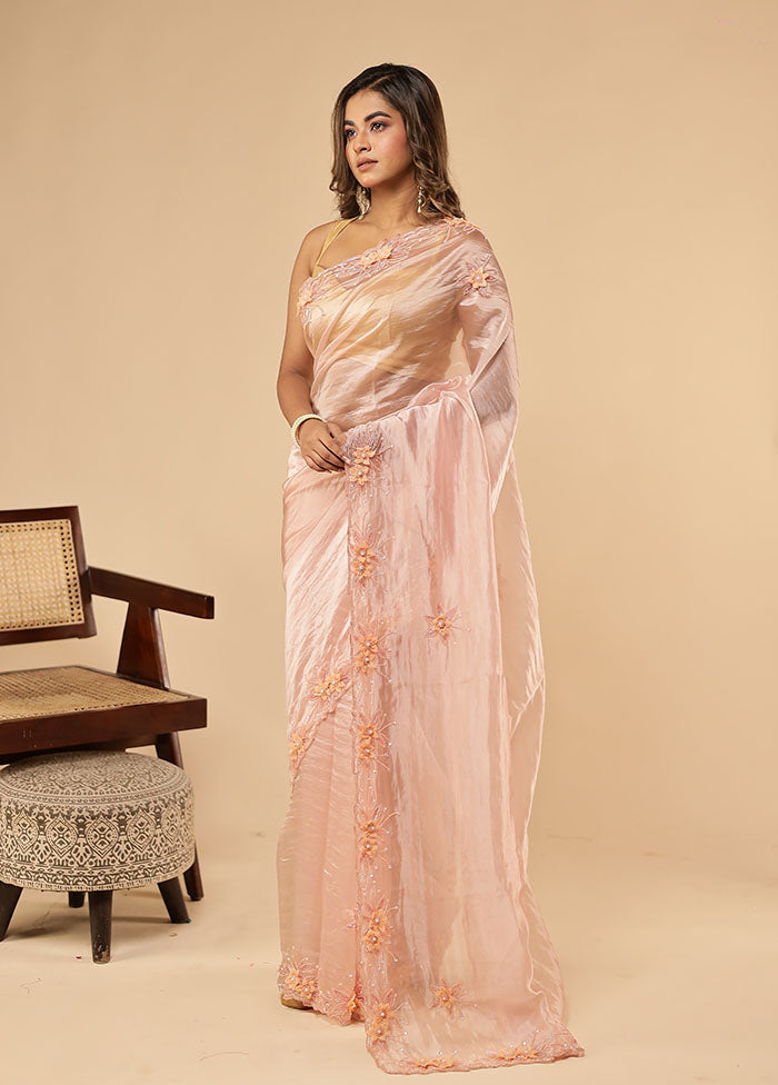 Pink Handloom Pure Georgette Saree With Blouse Piece