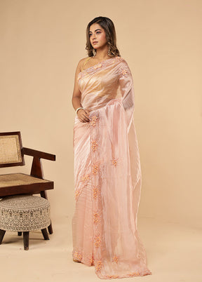 Pink Handloom Pure Georgette Saree With Blouse Piece