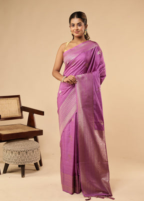 Purple Dupion Silk Saree With Blouse Piece