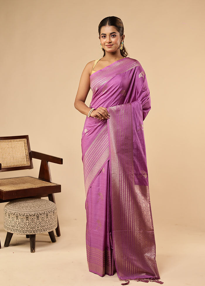 Purple Dupion Silk Saree With Blouse Piece