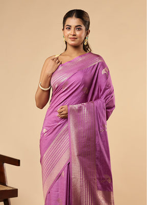 Purple Dupion Silk Saree With Blouse Piece