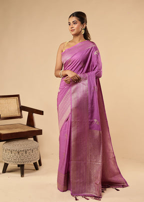 Purple Dupion Silk Saree With Blouse Piece