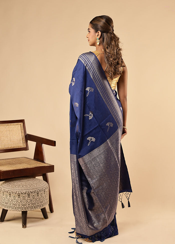 Blue Dupion Silk Saree With Blouse Piece