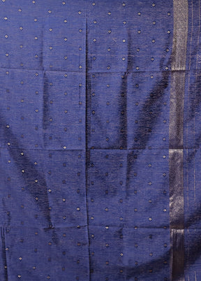Blue Dupion Silk Saree With Blouse Piece
