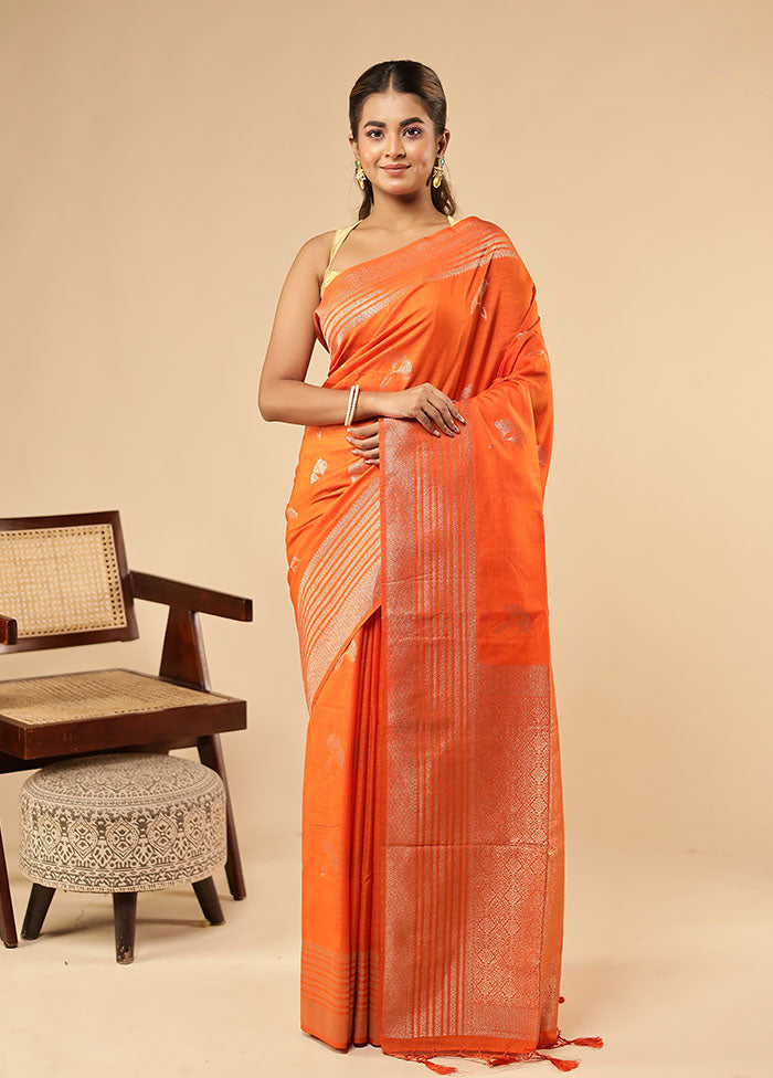 Orange Dupion Silk Saree With Blouse Piece