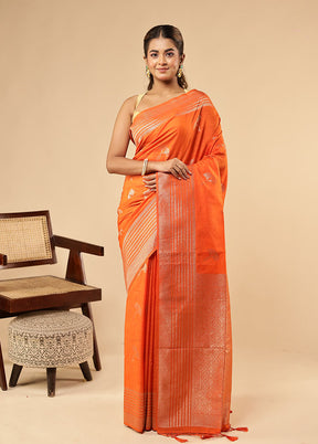 Orange Dupion Silk Saree With Blouse Piece