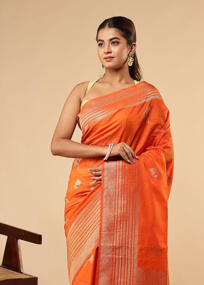 Orange Dupion Silk Saree With Blouse Piece