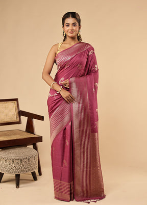 Purple Dupion Silk Saree With Blouse Piece