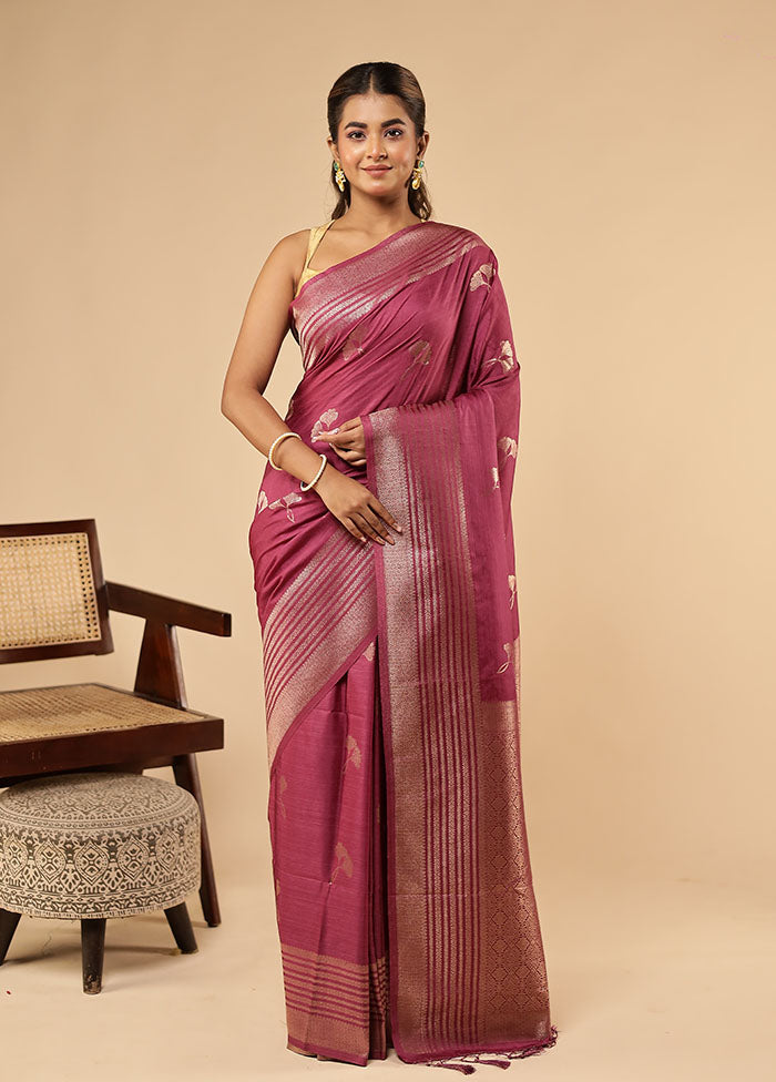 Purple Dupion Silk Saree With Blouse Piece