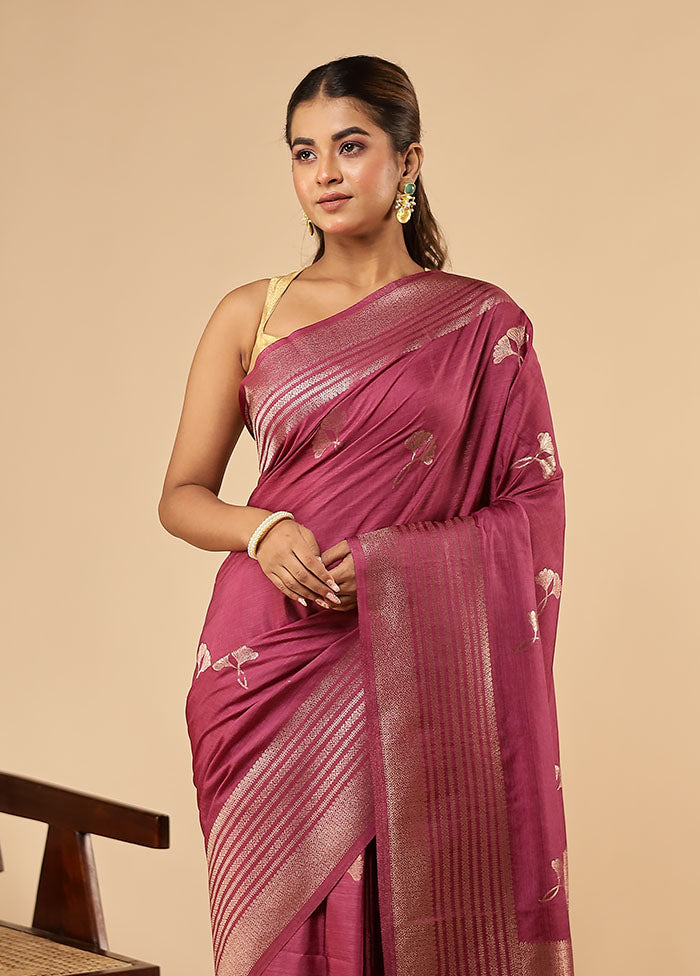 Purple Dupion Silk Saree With Blouse Piece