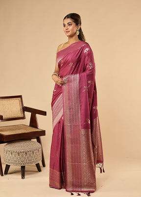 Purple Dupion Silk Saree With Blouse Piece
