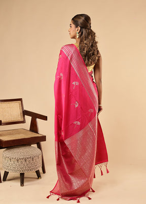 Pink Dupion Silk Saree With Blouse Piece