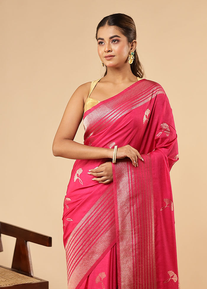 Pink Dupion Silk Saree With Blouse Piece