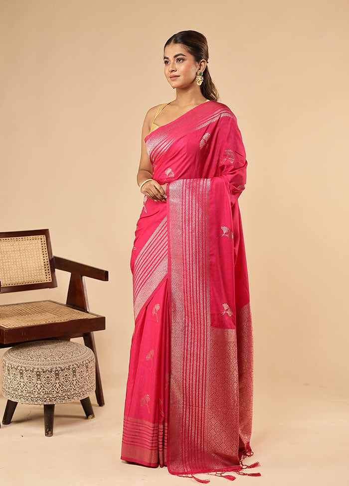 Pink Dupion Silk Saree With Blouse Piece