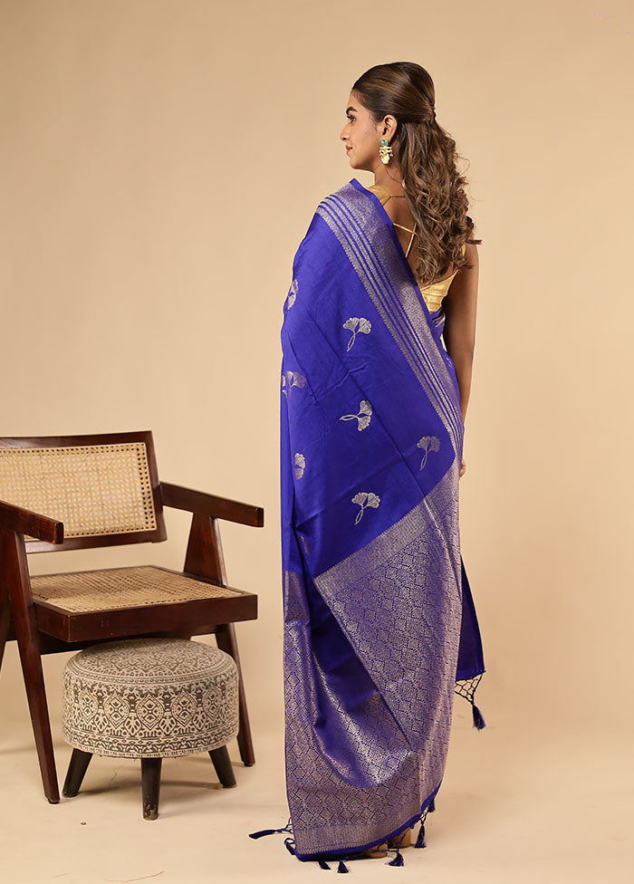 Blue Dupion Silk Saree With Blouse Piece