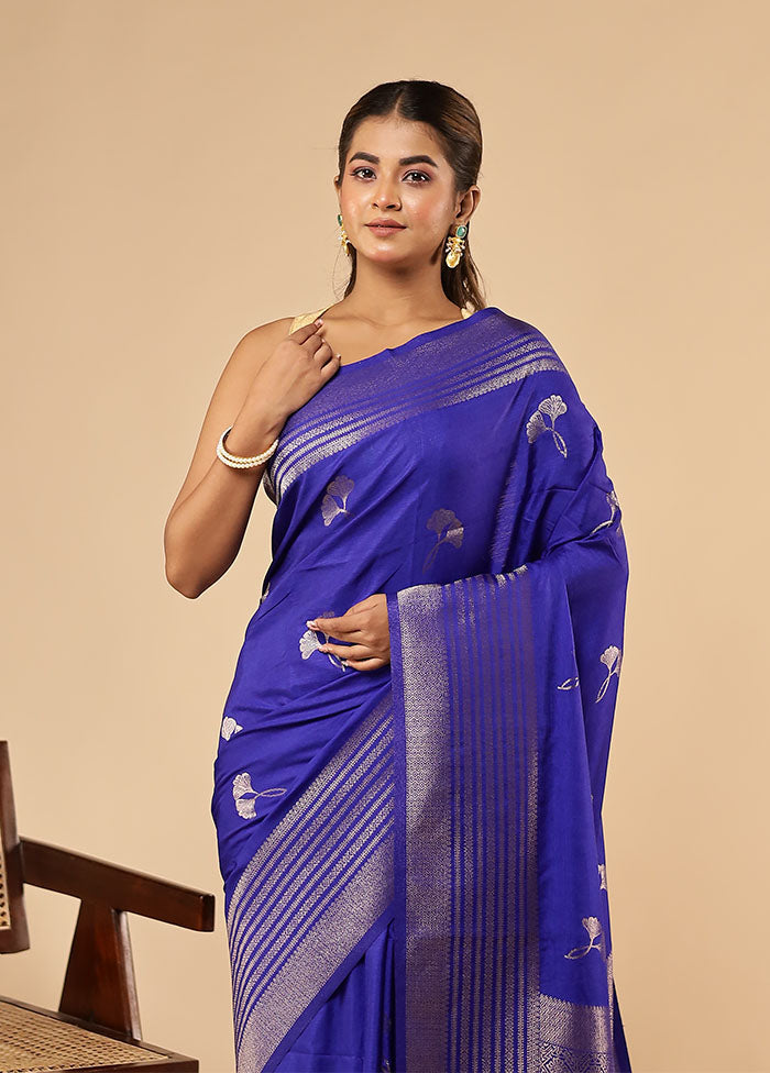 Blue Dupion Silk Saree With Blouse Piece