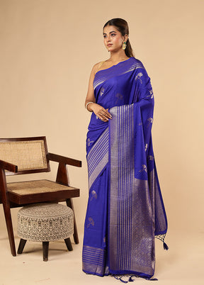 Blue Dupion Silk Saree With Blouse Piece