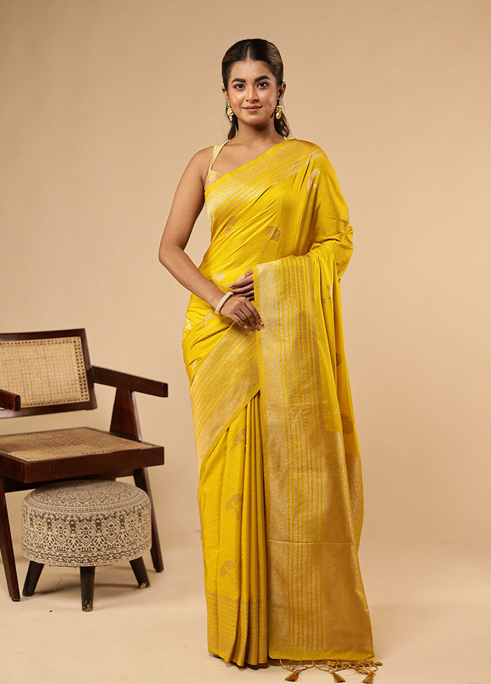 Yellow Dupion Silk Saree With Blouse Piece