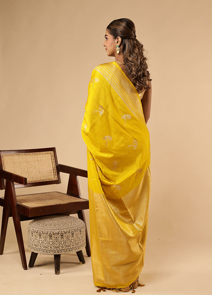 Yellow Dupion Silk Saree With Blouse Piece