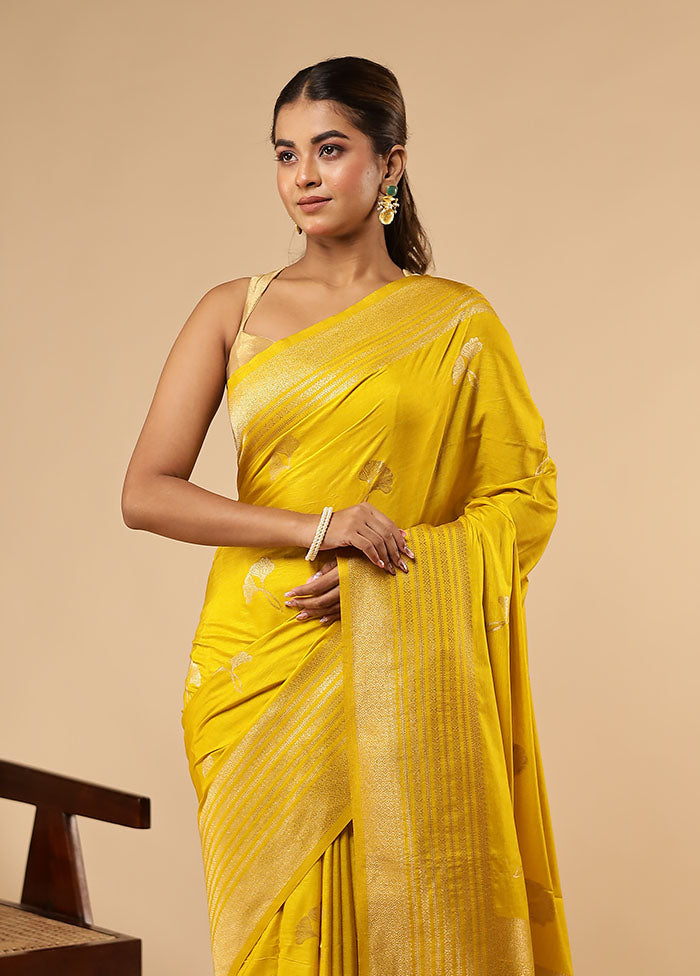 Yellow Dupion Silk Saree With Blouse Piece
