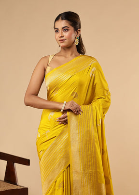 Yellow Dupion Silk Saree With Blouse Piece