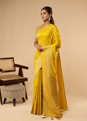 Yellow Dupion Silk Saree With Blouse Piece