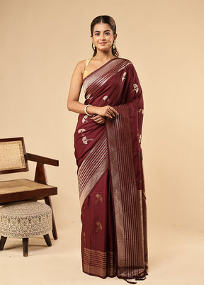 Maroon Dupion Silk Saree With Blouse Piece
